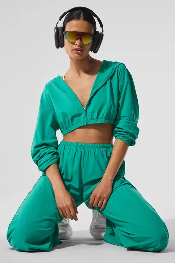 Cropped Breezy Full-Zip Hettegenser – Spruce Green