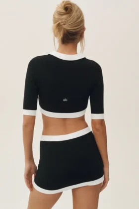 Cropped Capri Dream-cardigan i bomull og kashmir – svart/hvit