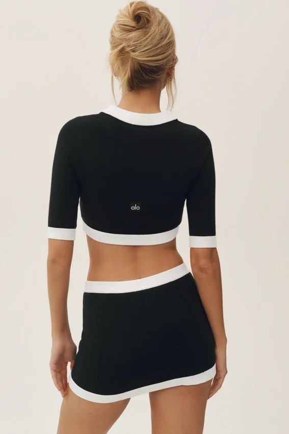 Cropped Capri Dream-cardigan i bomull og kashmir – svart/hvit