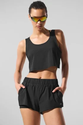 Cropped Sport Star Singleter – svart
