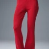 Denimstrikkede High-Waist-bukser med utvidet ben – dristig rød/mørk dristig rød
