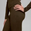 Denimstrikkede High-Waist-bukser med utvidet ben – Espresso/svart