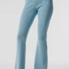 Denimstrikkede High-Waist-bukser med utvidet ben – himmelblå/mørk himmelblå