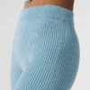 Denimstrikkede High-Waist-bukser med utvidet ben – himmelblå/mørk himmelblå