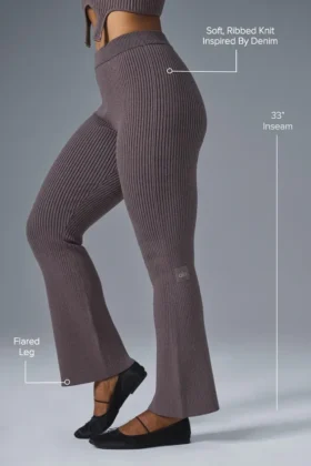 Denimstrikkede High-Waist-bukser med utvidet ben – Raisinette/svart