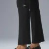 Denimstrikkede High-Waist-bukser med utvidet ben – svart/antracitt