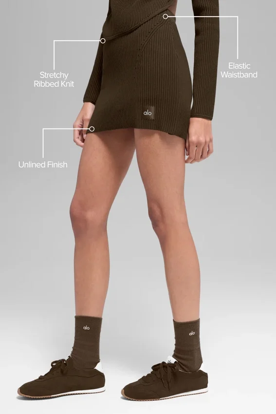 Denimstrikket High-Waist-skjørt – Espresso/svart
