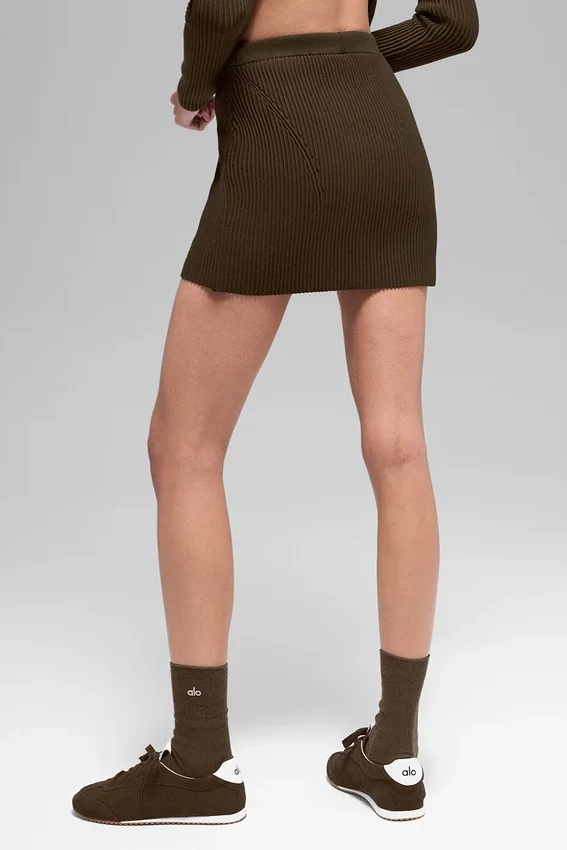 Denimstrikket High-Waist-skjørt – Espresso/svart