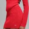 Denimstrikket High-Waist-skjørt – Knallrød