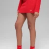 Denimstrikket High-Waist-skjørt – Knallrød