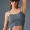 Denimstrikket tank-top med strømpebånd – stålgrå/antracitt