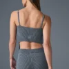 Denimstrikket tank-top med strømpebånd – stålgrå/antracitt