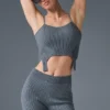 Denimstrikket tank-top med strømpebånd – stålgrå/antracitt