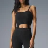 Denimstrikket tank-top med strømpebånd – svart/antracitt
