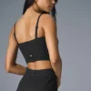 Denimstrikket tank-top med strømpebånd – svart/antracitt