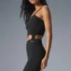 Denimstrikket tank-top med strømpebånd – svart/antracitt