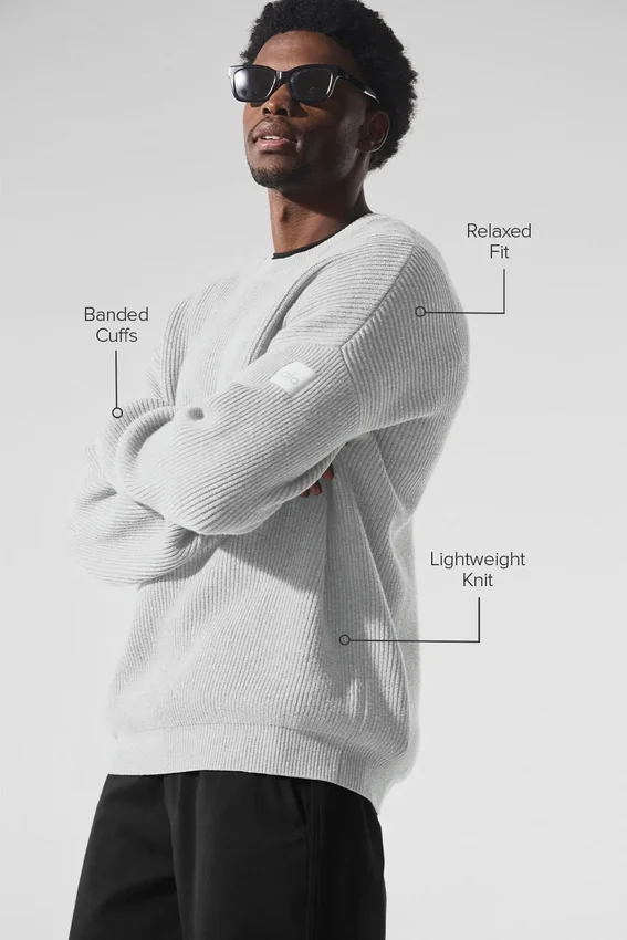 Domain ribbestrikket strikkegenser med rund hals – Athletic Heather Grey