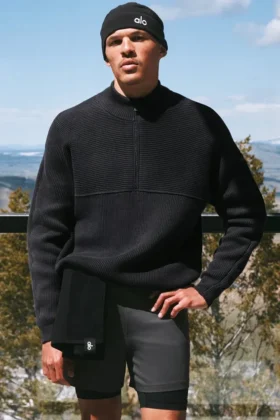 Domain Shift Rib Knit 1/4 Zip-strikkegenser – antrasitt