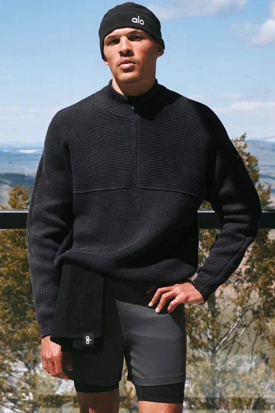 Domain Shift Rib Knit 1/4 Zip-strikkegenser – antrasitt