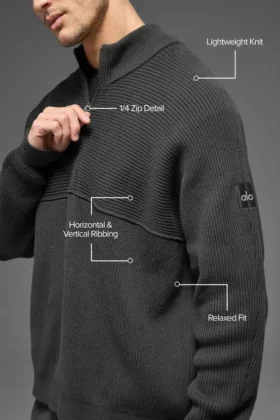 Domain Shift Rib Knit 1/4 Zip-strikkegenser – antrasitt