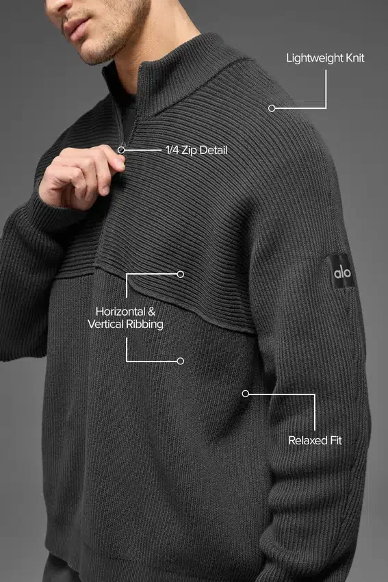 Domain Shift Rib Knit 1/4 Zip-strikkegenser – antrasitt