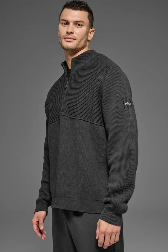 Domain Shift Rib Knit 1/4 Zip-strikkegenser – antrasitt