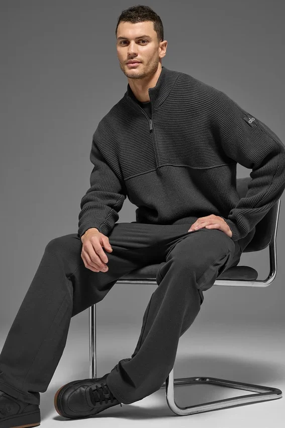 Domain Shift Rib Knit 1/4 Zip-strikkegenser – antrasitt