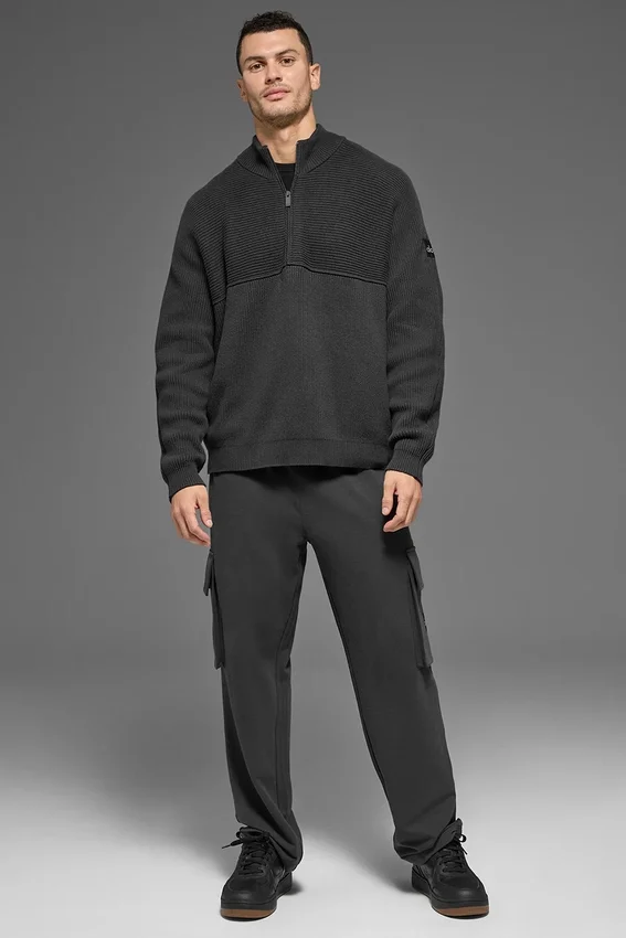 Domain Shift Rib Knit 1/4 Zip-strikkegenser – antrasitt