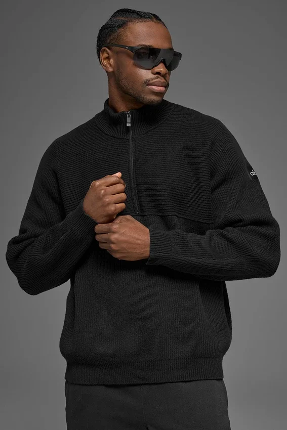 Domain Shift Rib Knit 1/4 Zip-strikkegenser – svart