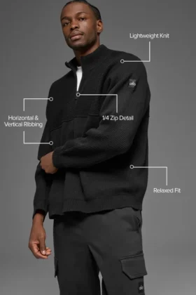 Domain Shift Rib Knit 1/4 Zip-strikkegenser – svart