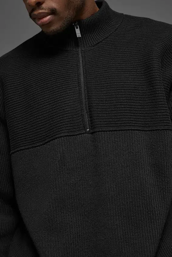 Domain Shift Rib Knit 1/4 Zip-strikkegenser – svart