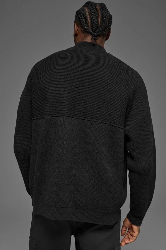 Domain Shift Rib Knit 1/4 Zip-strikkegenser – svart