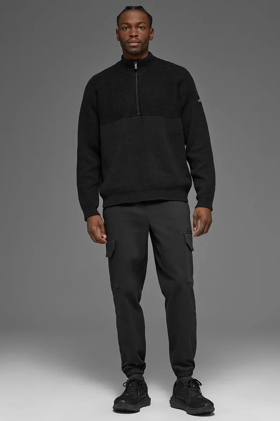 Domain Shift Rib Knit 1/4 Zip-strikkegenser – svart
