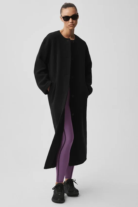 Double Face Wool City Girl lang frakk – svart
