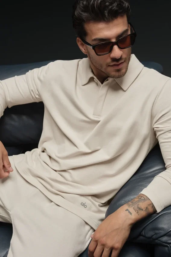 Double Take langermet polo – benhvit