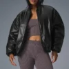 Faux Leather Premier Bomber – svart