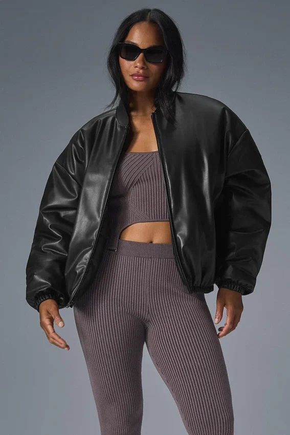 Faux Leather Premier Bomber – svart