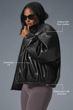 Faux Leather Premier Bomber – svart