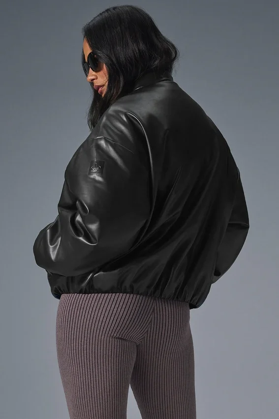Faux Leather Premier Bomber – svart