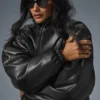 Faux Leather Premier Bomber – svart
