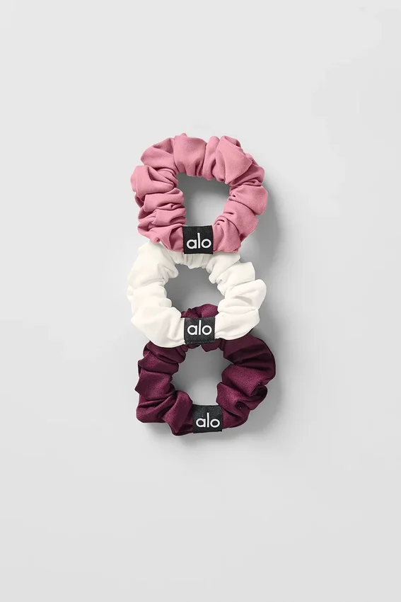 Fresh Mini Scrunchie 3-pakning – Burgunder/rosa villrose/elfenben