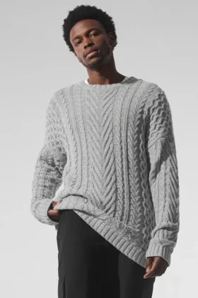 Gensere med rund hals og kabelstrikk – Athletic Heather Grey