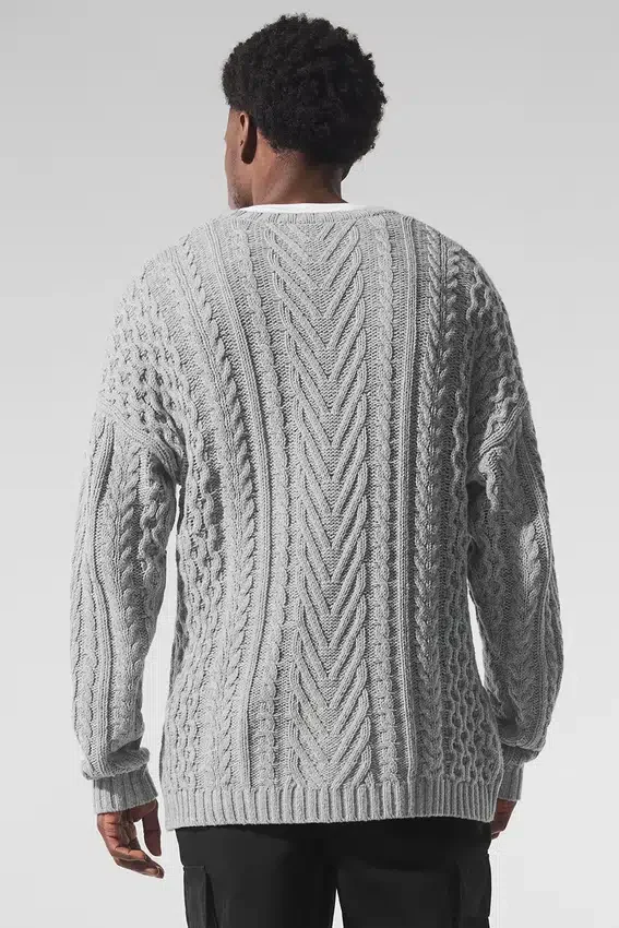Gensere med rund hals og kabelstrikk – Athletic Heather Grey
