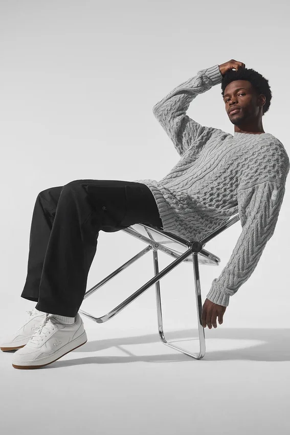 Gensere med rund hals og kabelstrikk – Athletic Heather Grey