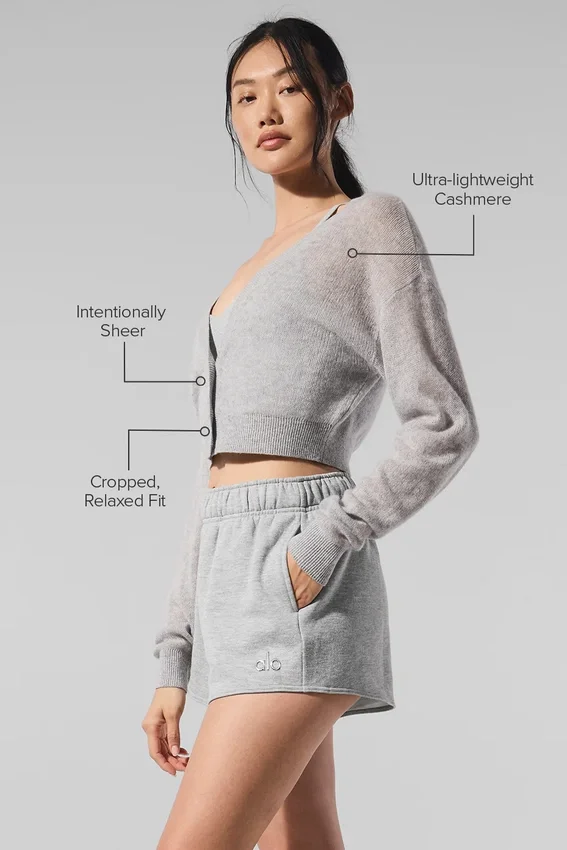 Gjennomsiktig kort kashmir-cardigan – Athletic Heather Grey