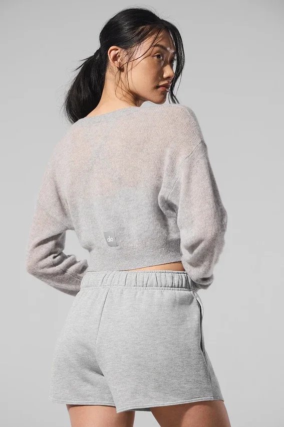 Gjennomsiktig kort kashmir-cardigan – Athletic Heather Grey