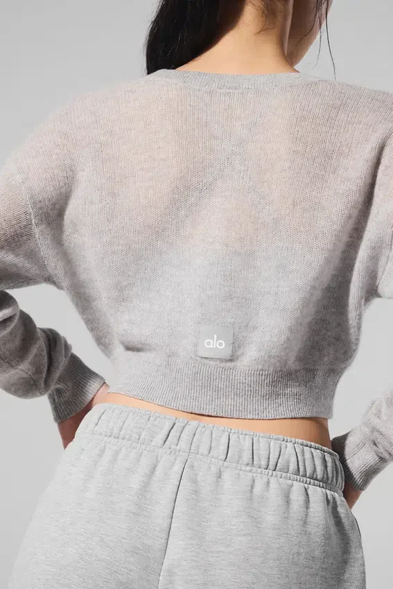 Gjennomsiktig kort kashmir-cardigan – Athletic Heather Grey