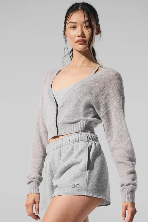 Gjennomsiktig kort kashmir-cardigan – Athletic Heather Grey