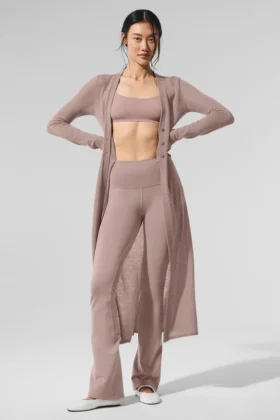 Gjennomsiktig lang kashmir-cardigan – taupe