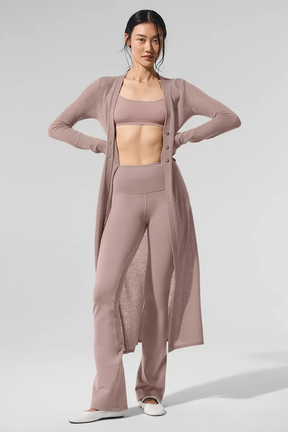 Gjennomsiktig lang kashmir-cardigan – taupe
